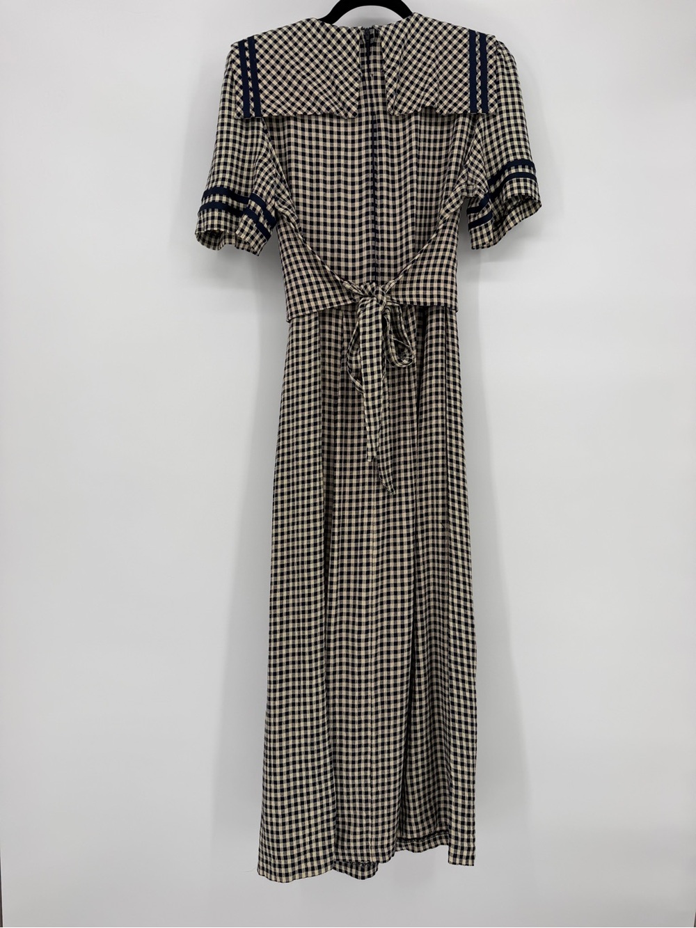 Vintage J.B.S. LTD Gingham Sailor Collar Maxi Dress Size 12 - Picture 2 of 7
